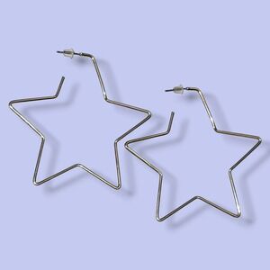Vintage 90s Y2K Gold Tone Star Hoop Earrings 2.5"